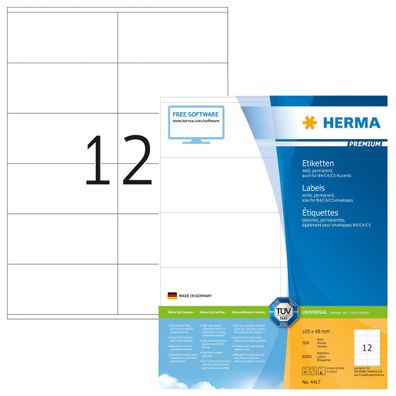 Premium Etiketten A4, 105 x 48 mm, weiß, permanent haftend