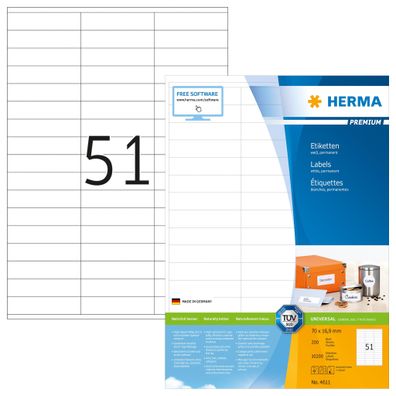 Premium Etiketten A4, 70 x 16,9 mm, weiß, permanent haftend