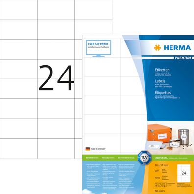 Herma Etiketten permanent 70 x 37 mm weiss Premium 200 Bl 800 Etik