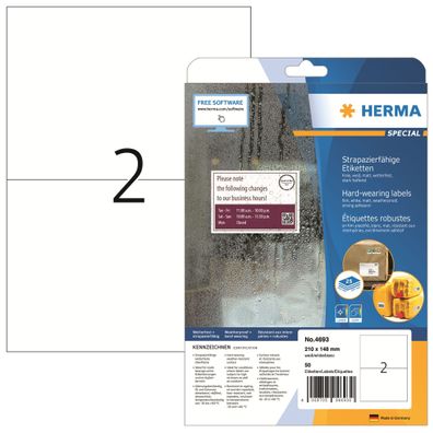 HERMA Folienetikett Special 210 x 148 mm (B x H) weiß 50 Etik./Pack