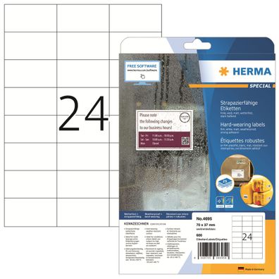 HERMA Folienetikett Special 70 x 37 mm (B x H) weiß 600 Etik./Pack