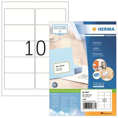 Herma Etiketten Adressen permanent 96 x 50,8 mm weiss 100 Bl 1000 Etik