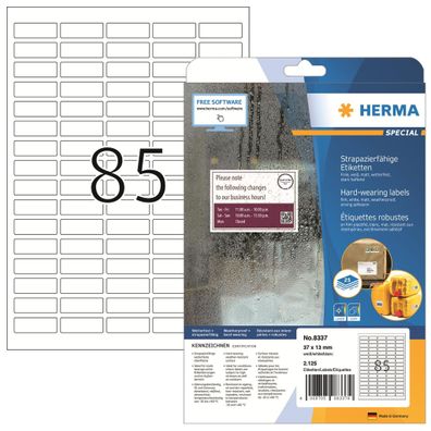 HERMA Folienetikett Special 37 x 13 mm (B x H) weiß 2.125 Etik./Pack