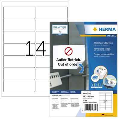 Herma Etiketten Adressen ablösbar 99,1 x 38,1 mm weiss 100 Bl 1400 Et
