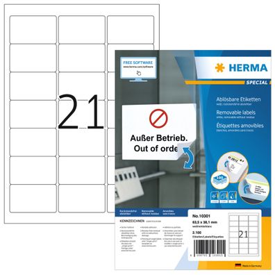 Herma Etiketten Adressen ablösbar 63,5 x 38,1 mm weiss 100 Bl 2100 Et