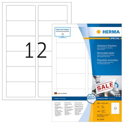 Herma Etiketten ablösbar 88,9 x 46,6 mm weiss 100 Bl 1200 Etik