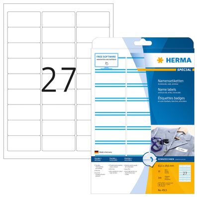 Namensetiketten 63,5 x 29,6 mm Acetatseide weis blau Streifen 540 Etik