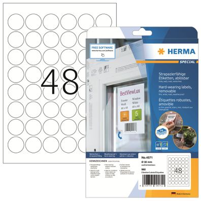 HERMA Folienetikett Special 30mm weiß 960 Etik./Pack