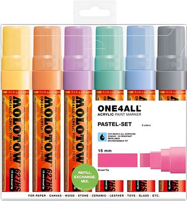 Molotow Acrylmarker ONE4ALL Acrylic 627HS 6er Etui, 15mm, Pastel Set