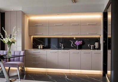 Küchenzeile Pure Line 280 cm Puderrosa Matt-SOFT CLOSE- Küche 2,8m, Einbauküche