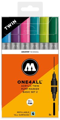 Molotow Acrylmarker ONE4ALL Acrylic TWIN 6er Etui, Basic Set 2, sortiert