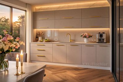 Küchenzeile Pure Line 240 cm Kaschmir Matt-SOFT CLOSE- Küche 2,8m, Einbauküche