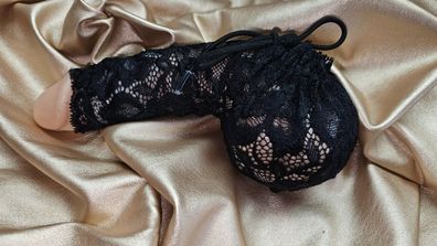 Penissocke für Männer aus schwarzer französischer Spitze transparent Handgemacht