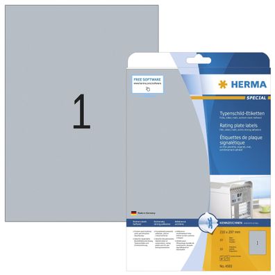 Herma Etiketten Typenschild stark 210 x 297 mm silber 10 Bl 10 Etik