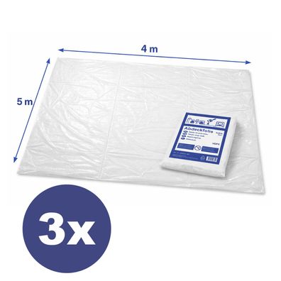 3x Abdeckfolie 4x5m Malerplane Schutzplane Allzweckfolie HDPE transparent