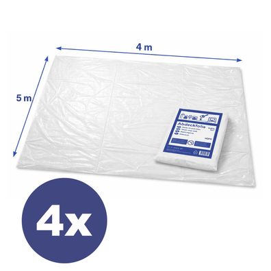 4x Abdeckfolie 4x5m Malerplane Schutzplane Allzweckfolie HDPE transparent