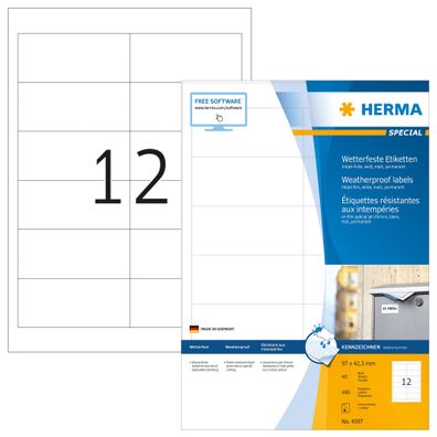 Herma Etiketten permanent 97 x 42,3 mm Folie weiss 40 Bl 480 Etik