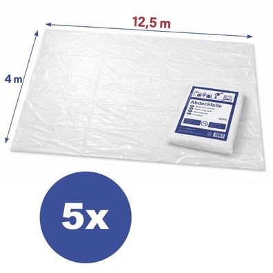 5x Abdeckfolie 4x12,5m Malerplane Schutzplane Allzweckfolie HDPE transparent