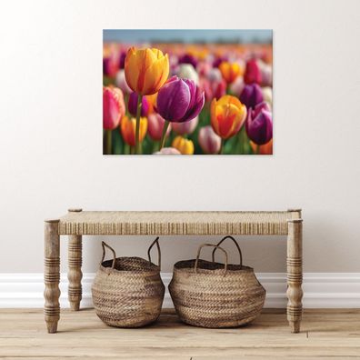 Leinwandbild Blumen Tulpenwiese Leinwand Bilder Wanddeko Wohnzimmer Schlafzimmer