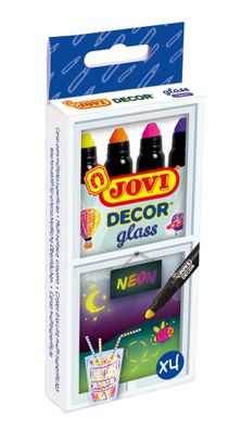 Jovi DECOR glass NEON Wachsmalstifte 4er Schachtel, Neon Farben sortiert