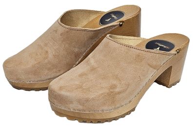 Moderne High Heels HOLZ CLOGS Holz Pantolette Gr.35 - 42 Wildleder * Milch-Kaffee*