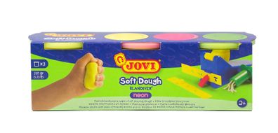 Jovi Soft Dough Blandiver neon Knetmasse 3er Schachtel, Neon Farben sortiert