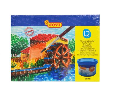 Jovi Flüssige Plakatfarbe 12er Schachtel, je 35ml mit Pinsel