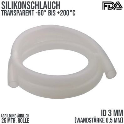 3 x 4 mm Silikonschlauch Milchschlauch talkumiert Lebensmittel FDA - 25 m