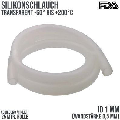 1 x 2 mm Silikonschlauch Milchschlauch talkumiert Lebensmittel FDA - 25 m