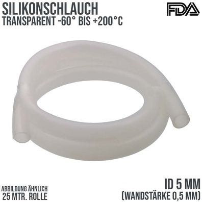 5 x 6 mm Silikonschlauch Milchschlauch talkumiert Lebensmittel FDA - 25 m