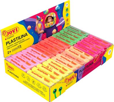 Jovi Plastilina Knetmasse neon 30er Schachtel, je 50g, sortiert