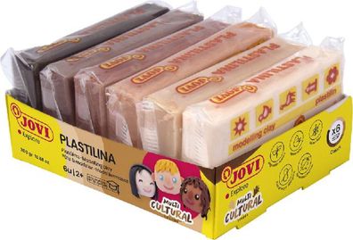 Jovi Plastilina Multikulturell Knetmasse 6er Schachtel, je 50g, sortiert