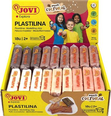 Jovi Plastilina Multikulturell Knetmasse 18er Schachtel, je 50g, sortiert