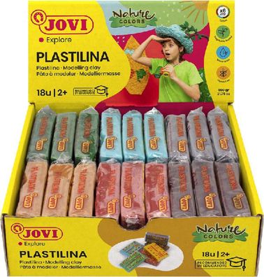 Jovi Plastilina Naturfarben Knetmasse 18er Schachtel, je 50g, sortiert