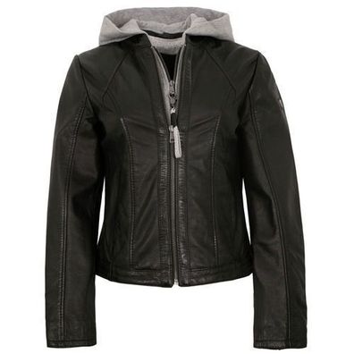 Mauritius - Damen Lederjacke Lammnappa Kapuze schwarz