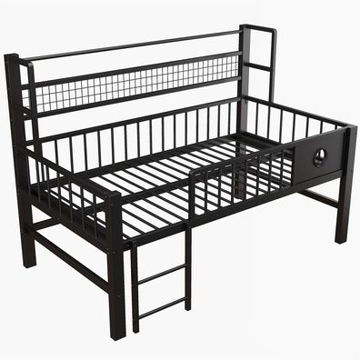 Kinderbett 90x200 cm Hochbett Metall mit Ablagefächern