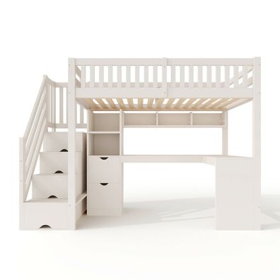 Kinder Etagenbett 90x200 cm Weiß mit Rutsche Schubladen Regal