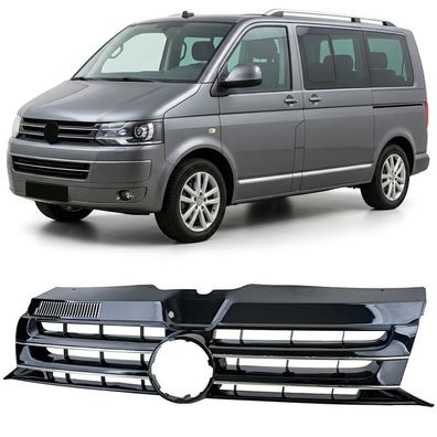 Kühlergrill Schwarz Glanz mit Chrom für Emblem für VW Bus T5 Facelift 09-15