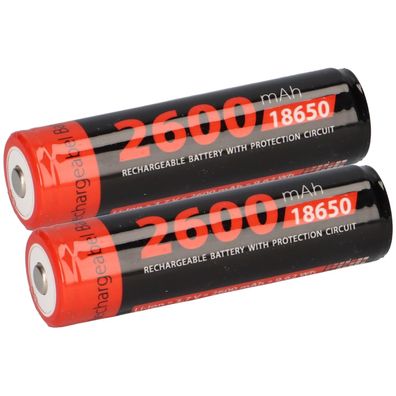 2x XCell Li-Ion 3,7V 2600mAh PCM Zelle 4/3 FA protected, for Flashlights 18650