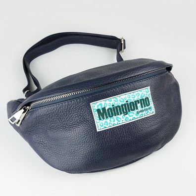 Moingiorno Hipbag Leder Tasche dunkelblau goldmarie Gürteltasche XL Leo-Label