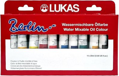 Lukas Berlin Wasservermischbare Ölfarbe im Set, 10x20ml