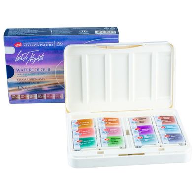 White Nights Aquarell-Set "Granulation and natural earth", 12 ganze Näpfe