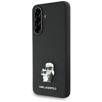 Hülle Galaxy A36 Karl Lagerfeld Kunstleder geriffelt schwarz Figuren Logo Metall