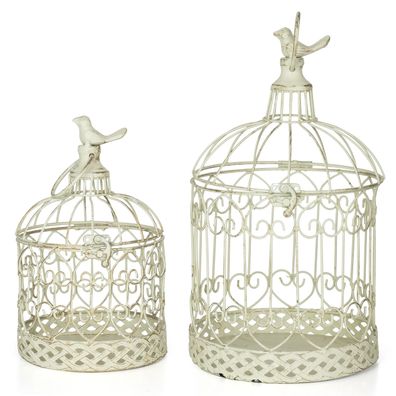 Deko-Vogelkäfig weiß rund Pflanzkäfig Dekokäfig für Blumen Kerzen Dekoration