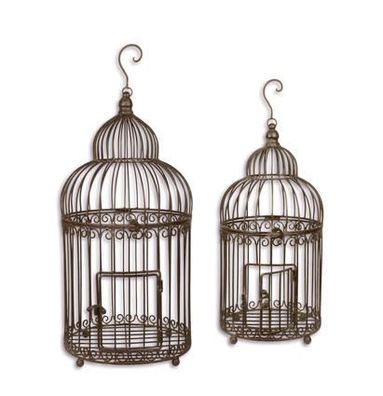 Vogelkäfig rund braun Set