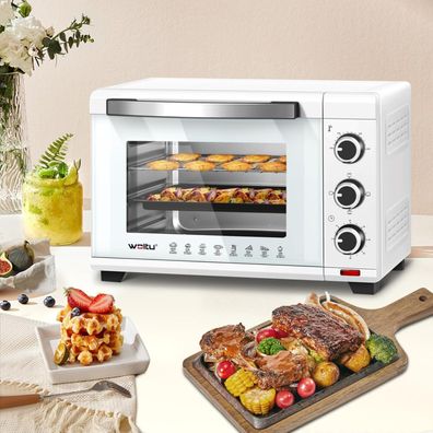 WOLTU 28L Backofen 1600W 60Min. Timer, 5 Heizmodi + Backzubehör, 100-230 °C. Weiß NEU