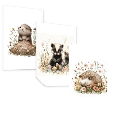 Muralo Poster Set ohne Rahmen für Kinder Waldtiere Blumen Pflanzen Deko Poster
