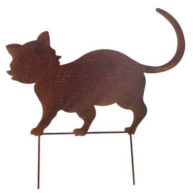 Gartenstecker Katze aus Metall in Edelrost-Optik - 42 x 41,5 cm - Rostfigur Katzen-De