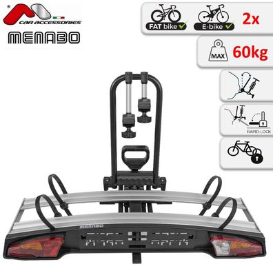 Menabo Alioth 2 Fahrradträger Anhängerkupplung 2 Bikes E-Bike 60kg Abschließbar
