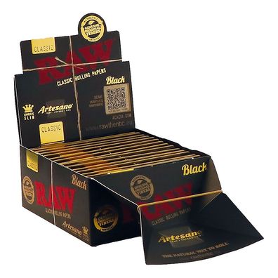 RAW Black Artesano King Size Slim Papers, 15 Hefte à 32 Blatt + 32 Tips + Tray